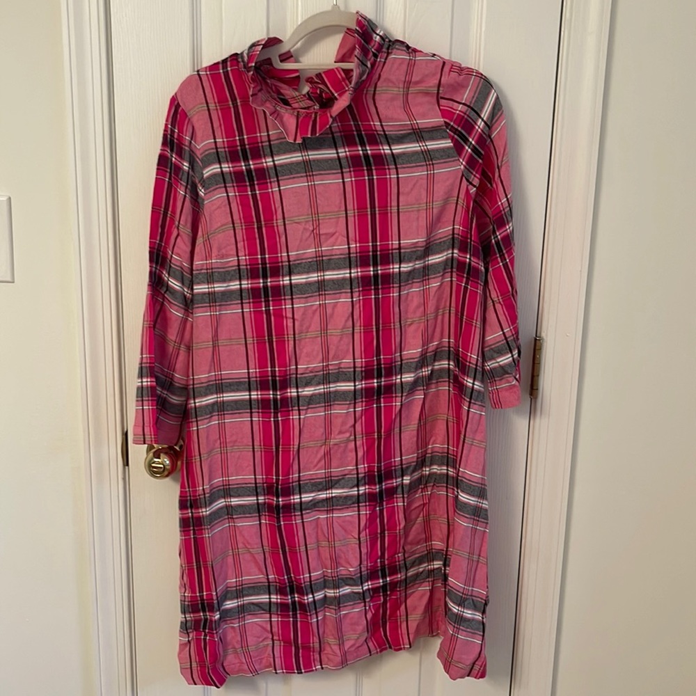 Crown & Ivy pink plaid dress NWT size medium ruffle collar bow back tie